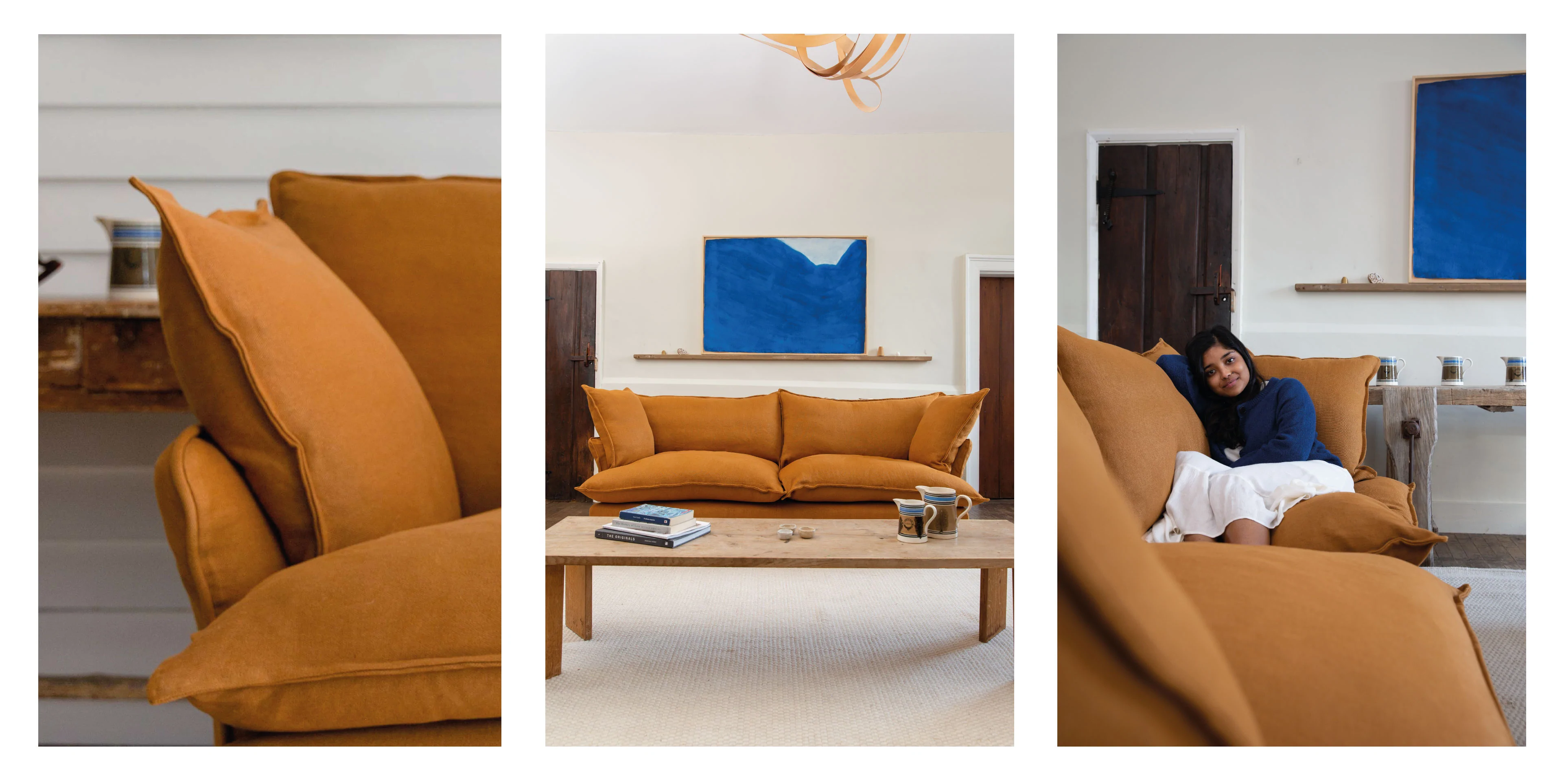 Bronzite brown 100% Linen sofa in Song short pillow edge by Maker&Son.