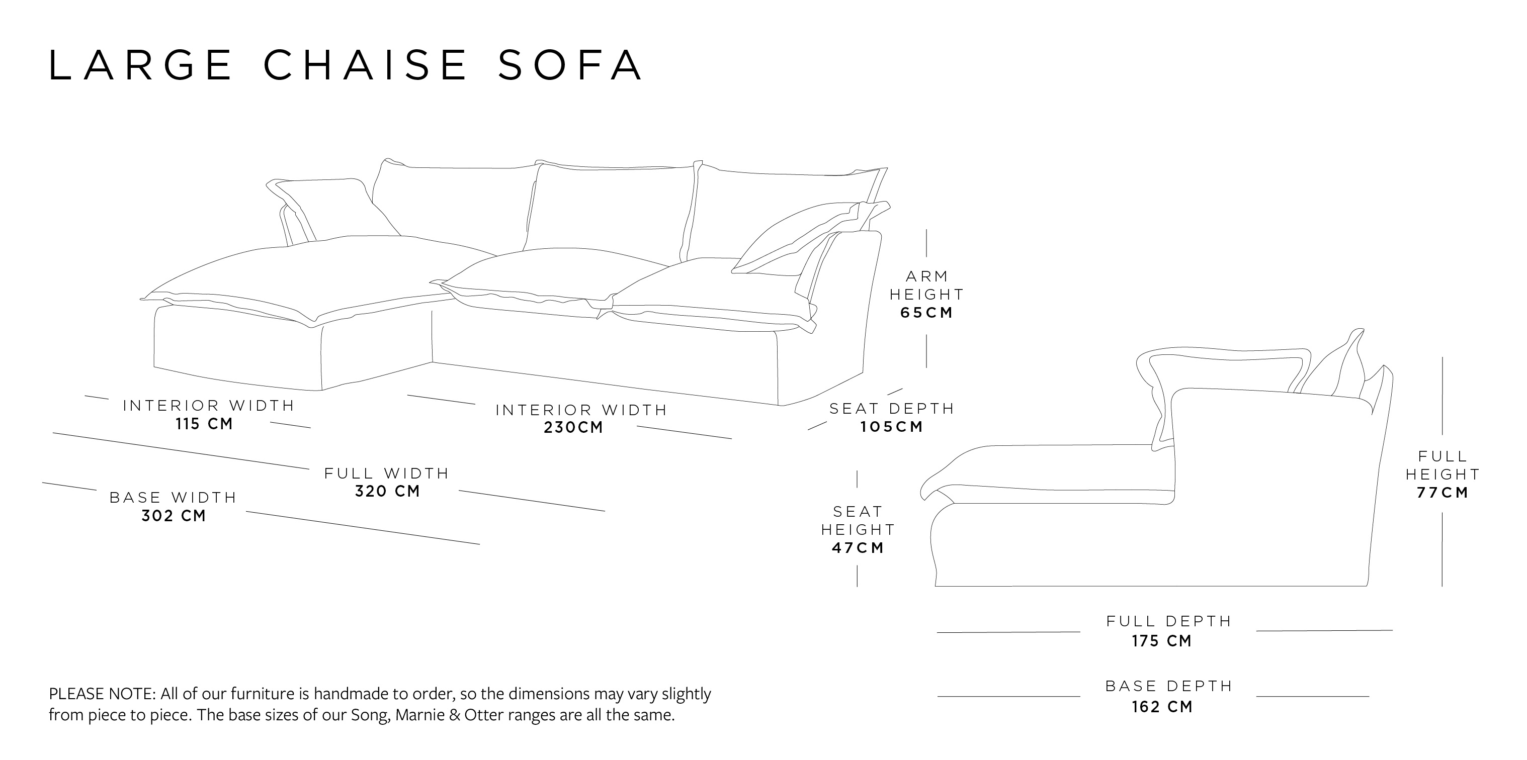 Large Chaise Sofa | Otter Range Size Guide