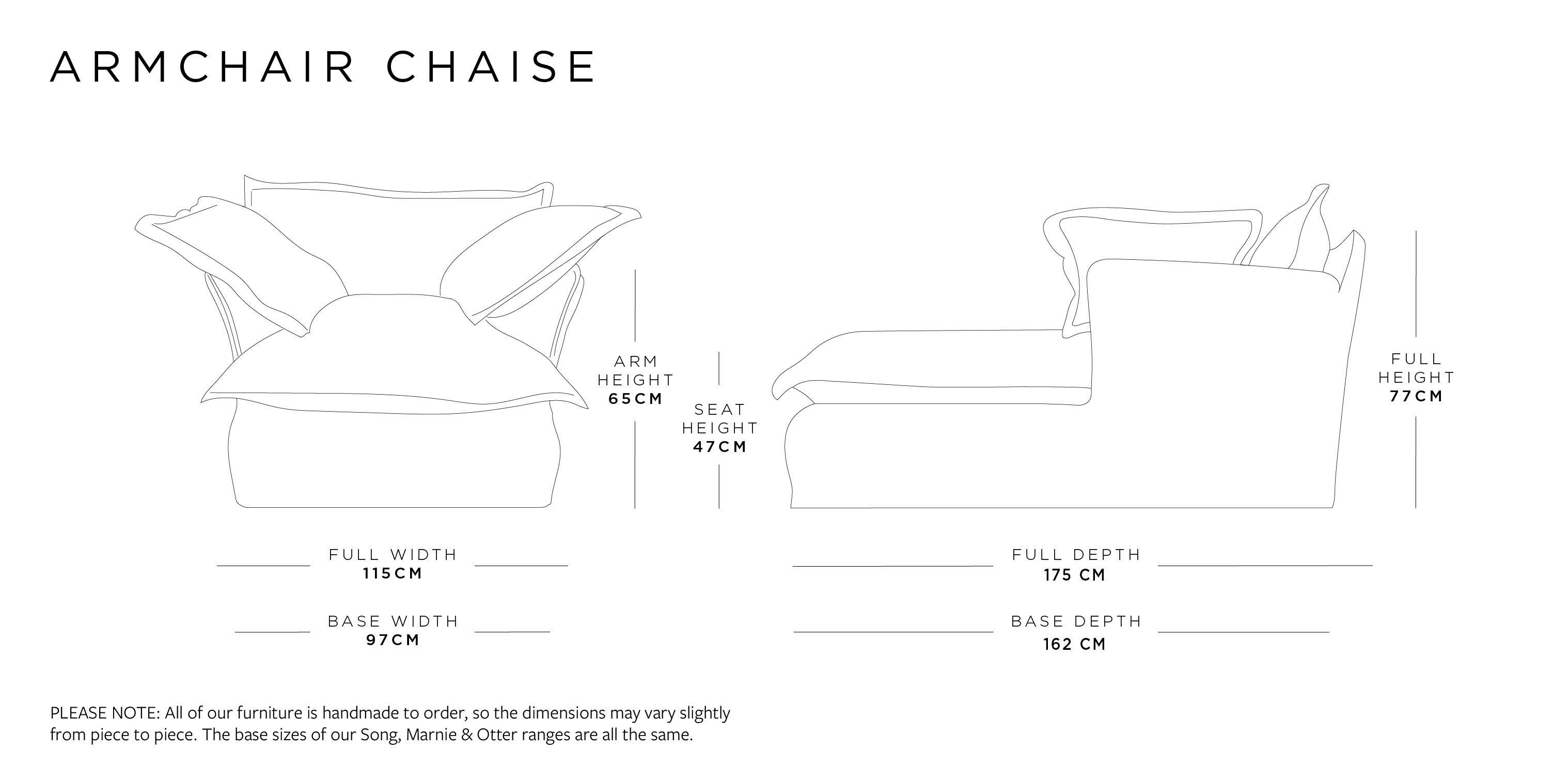 Armchair Chaise | Marnie Range Size Guide
